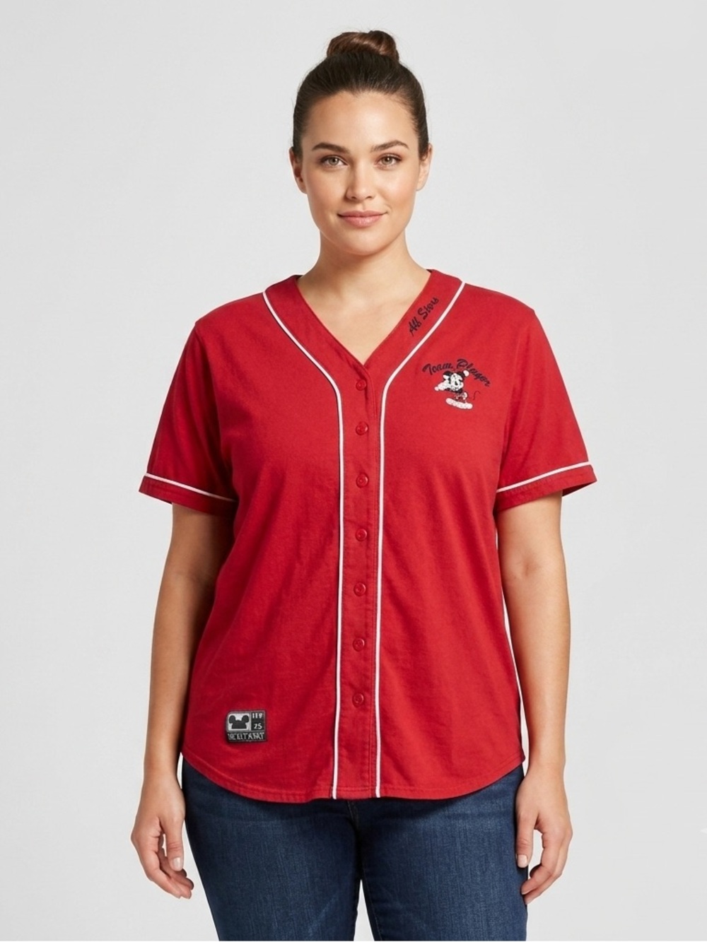 Vintage Mickey Unlimited Women’s 22W/24W Baseball Jersey Red Team Player Disney